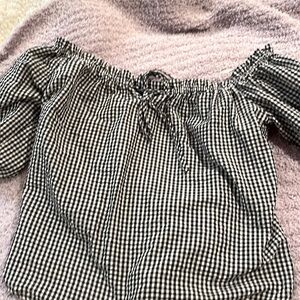 Off the shoulder, loose and flowing checkered blouse